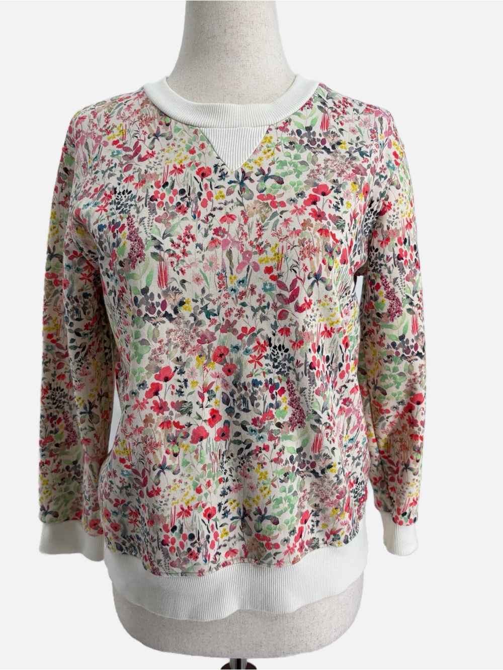 Bonpoint Floral Cotton Sweatshirt Girls 14 Ivory Multicolor Portugal Tag Removed